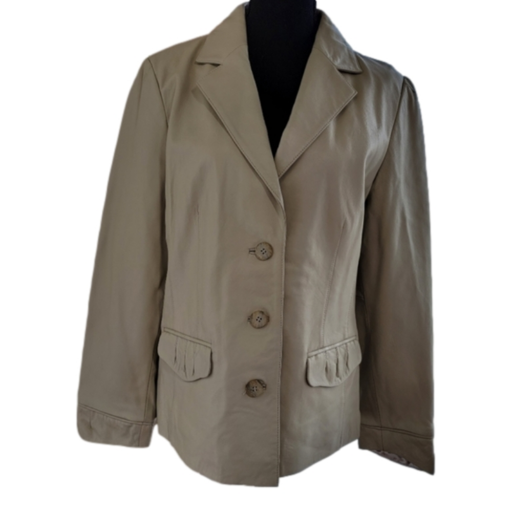 BRADLEY Bayou Cream Leather Jacket Size Large EUC